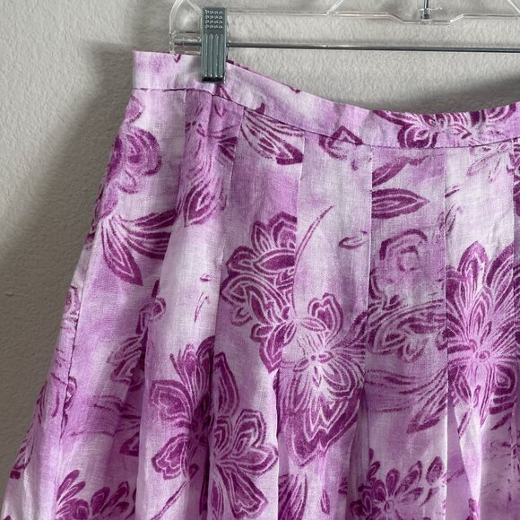 J Jill Womens Petite 10 Purple Floral Pleated Midi Skirt 100% Linen Lined - Picture 5 of 10